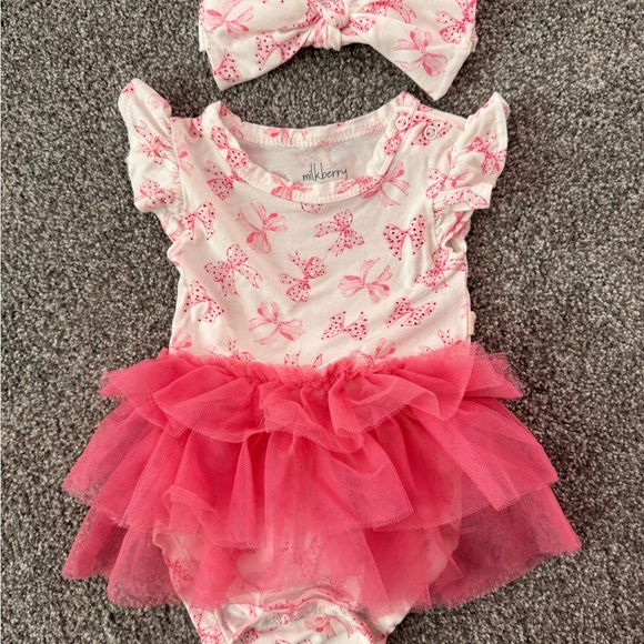 Milkberry Tulle Bodysuit Dress with matching headband bow 3-6 Months - Picture 1 of 5